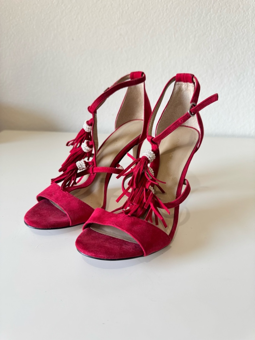 Ann Taylor Adina Fringe Suede Heels Size 7